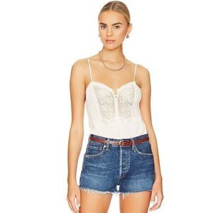 Free People Still The One Lace Trim Cotton Bodysuit Evening Cream NWOT